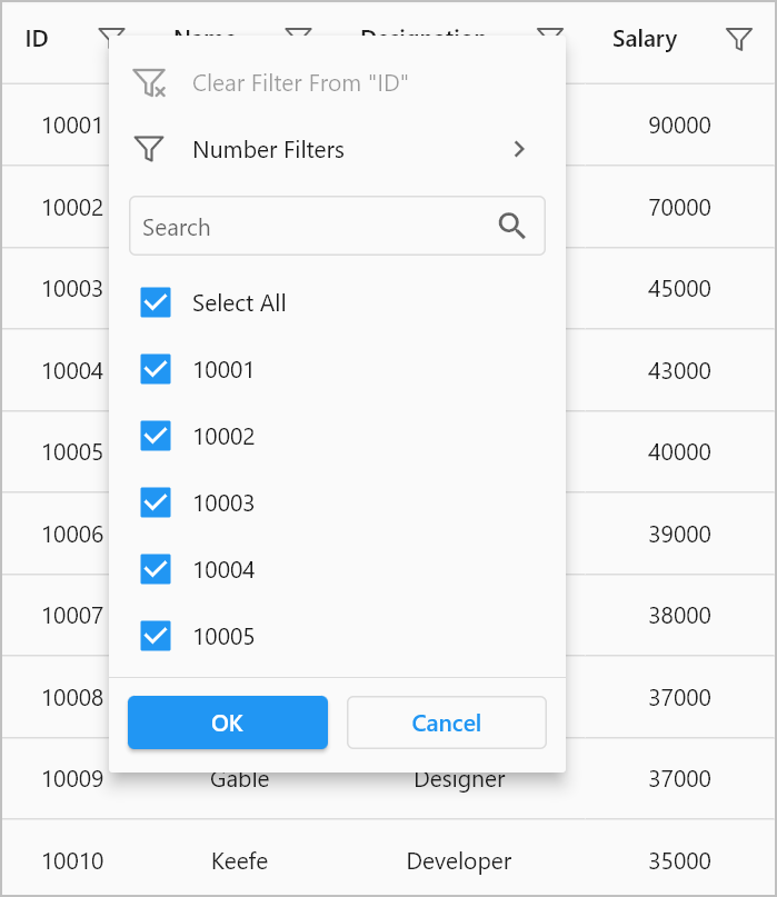 flutter datagrid hiding sort options in popup menu