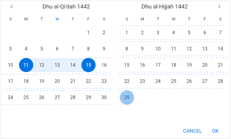 Hijri Extendable Range Selection in Flutter Date Range Picker