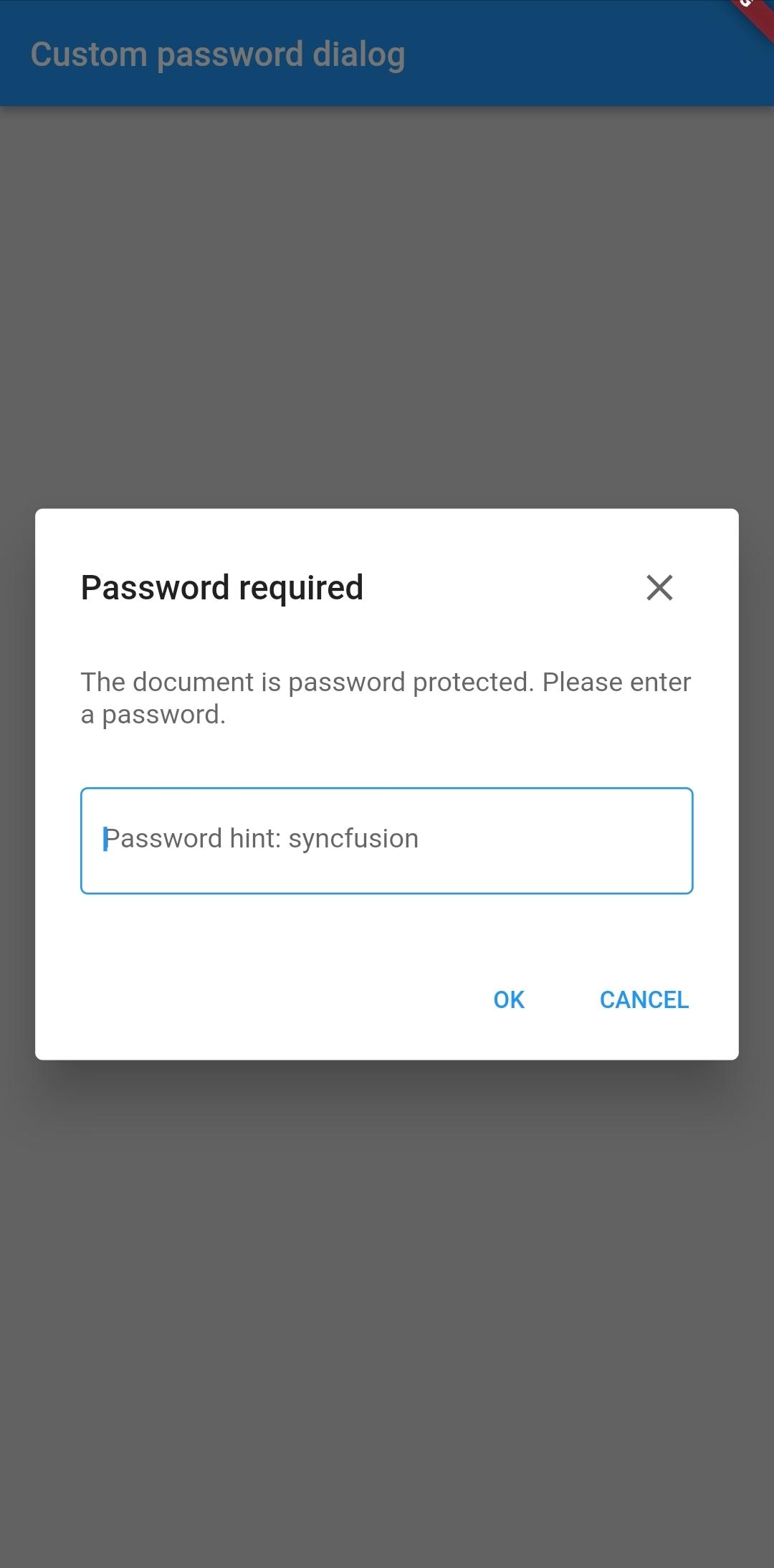 Custom Password dialog