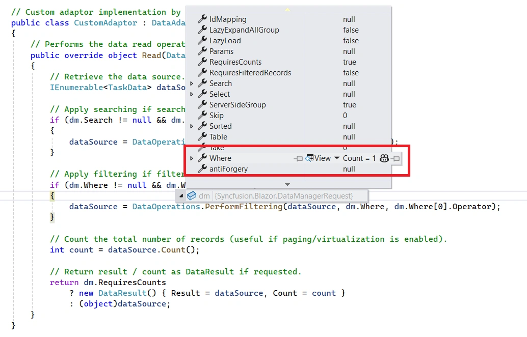 Handling Filtering in Custom Adaptor
