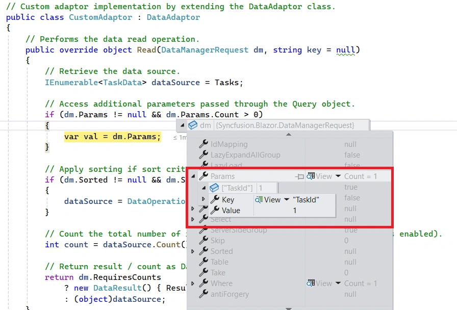 Passing Additional Parameters to Custom Adaptor in Blazor Gantt Chart