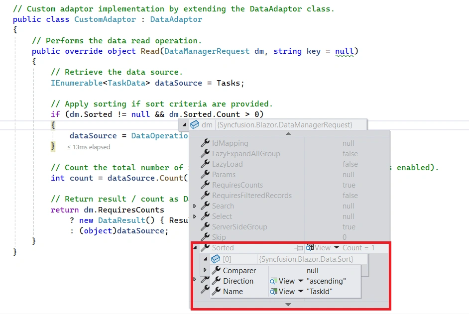 Handling Sorting in Custom Adaptor