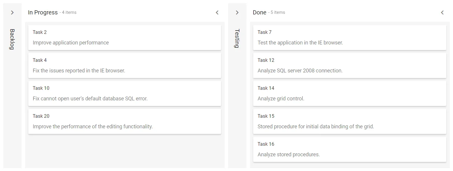 Blazor Kanban with Collapsed Column