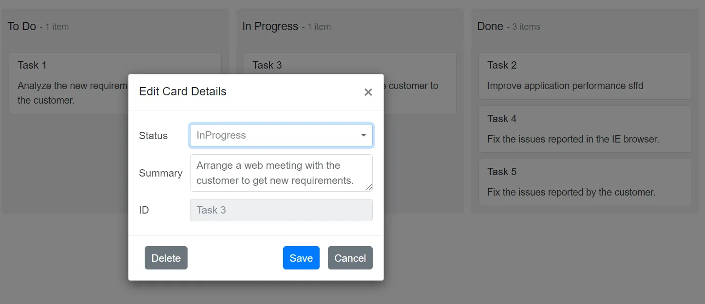 Custom Fields in Kanban Card Editing Dialog