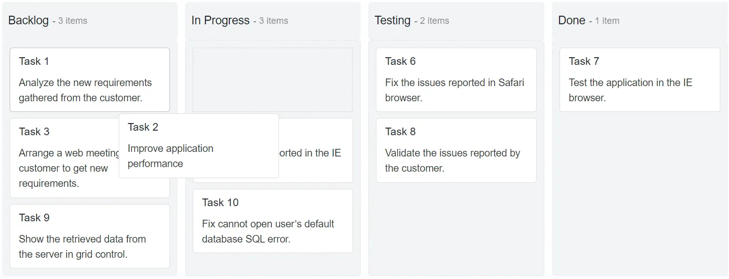 Dropping Card in Blazor Kanban Column