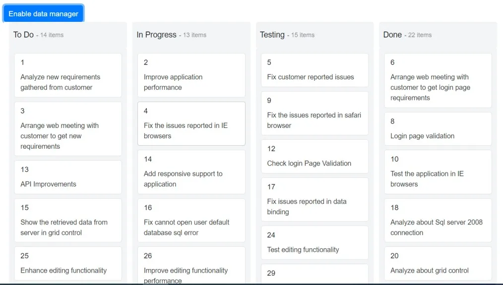 Kanban after enabling DataManager dynamically