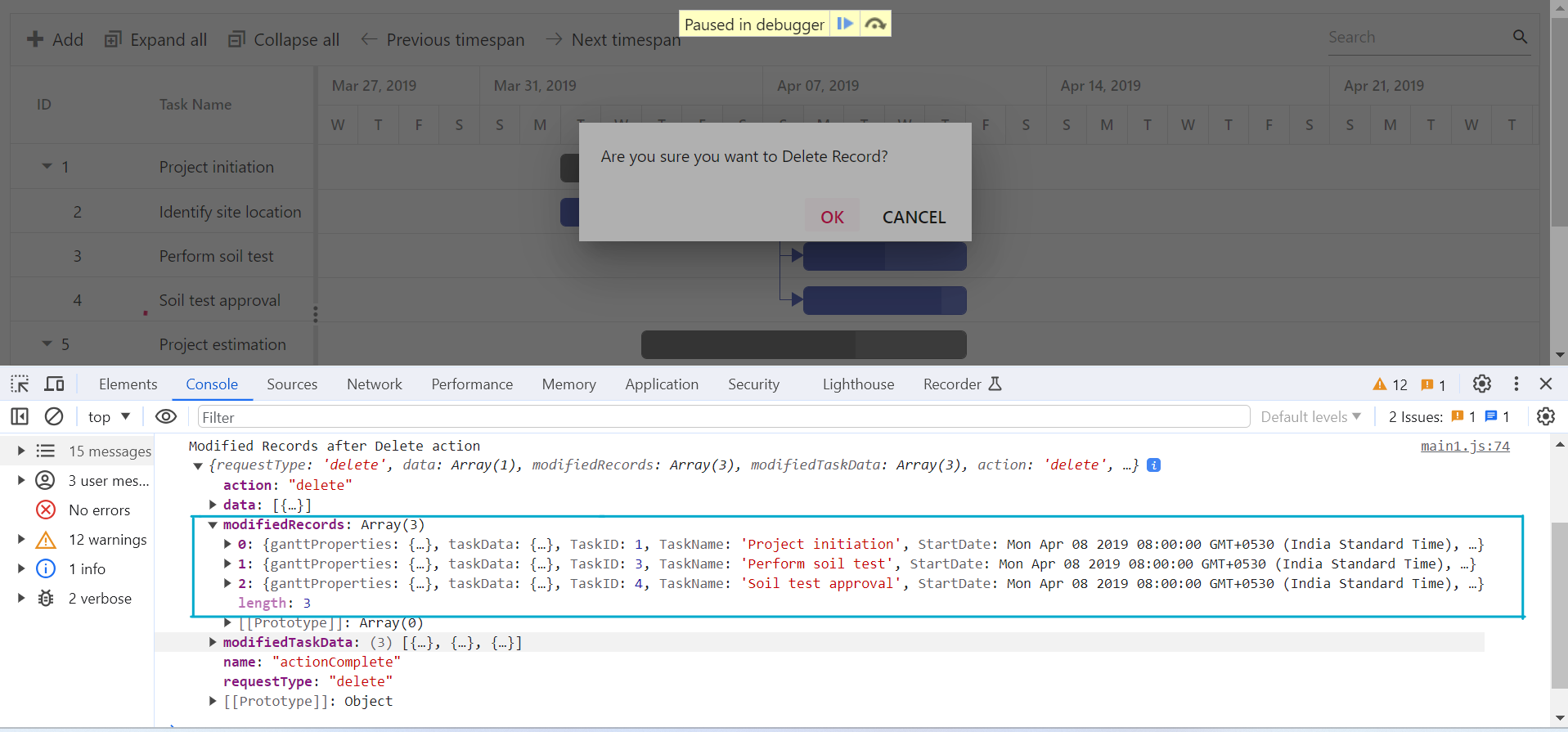 Delete action