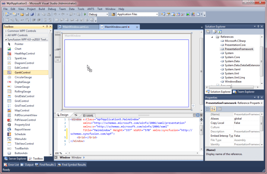 Loading WPF gantt control to designer page
