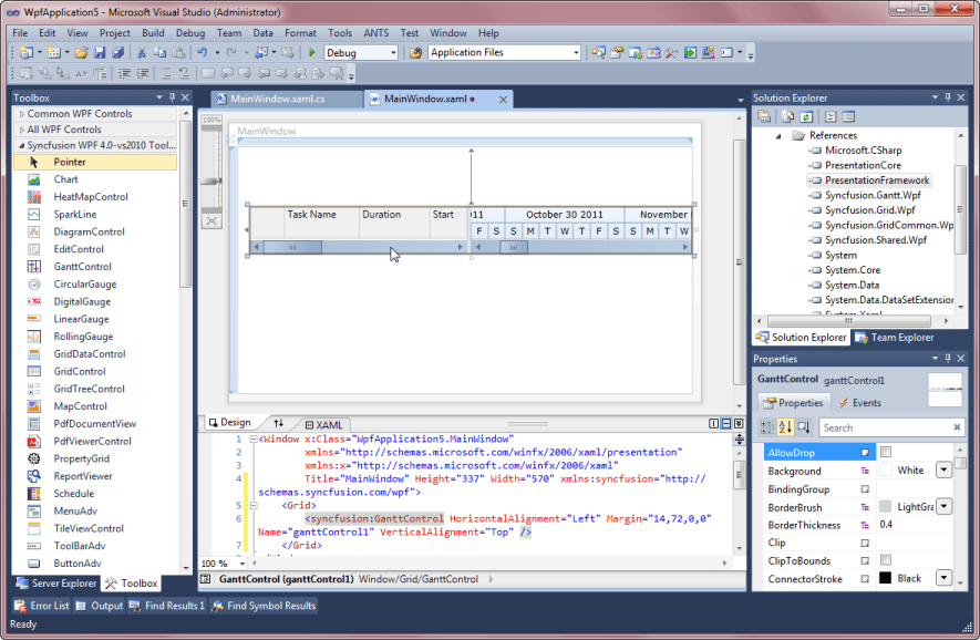 WPF Gantt control loaded in designer page