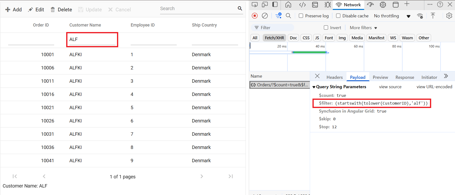 Filtering query