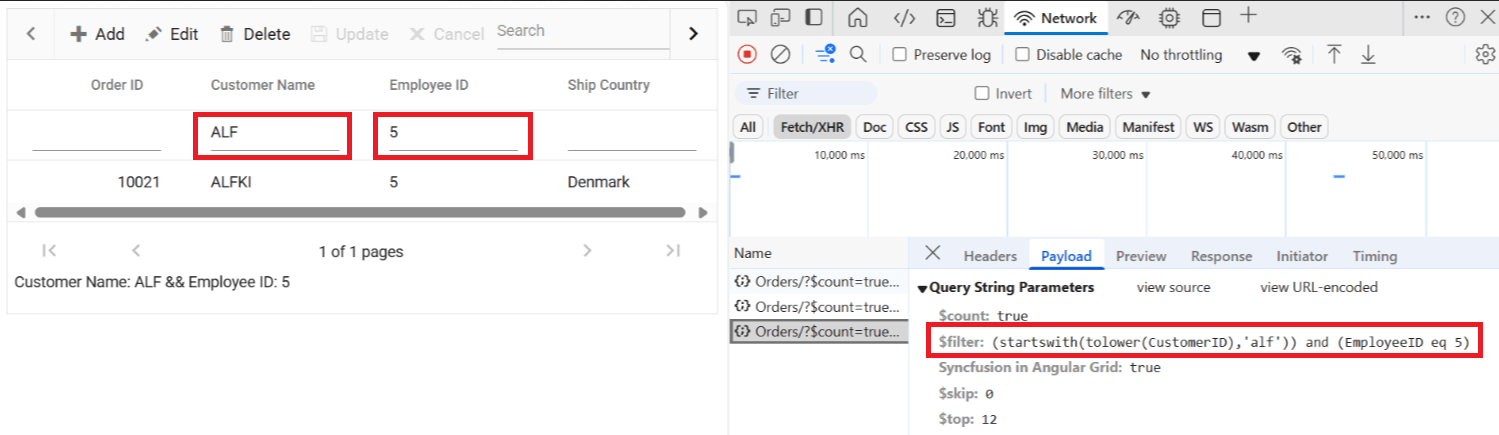 Filtering query