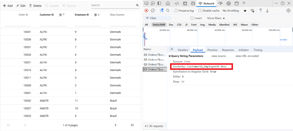Multi column sorting query