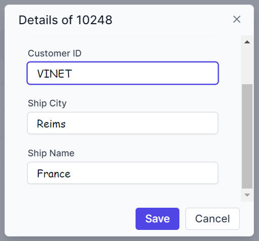 Customizing the edited row input element in dialog