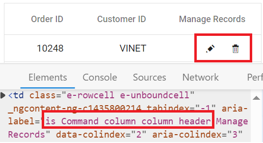Grid command column header