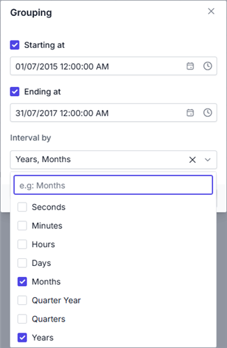 Group interval option applied for date grouping