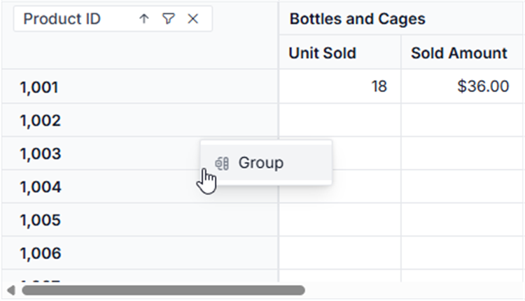 Context-menu options for number grouping