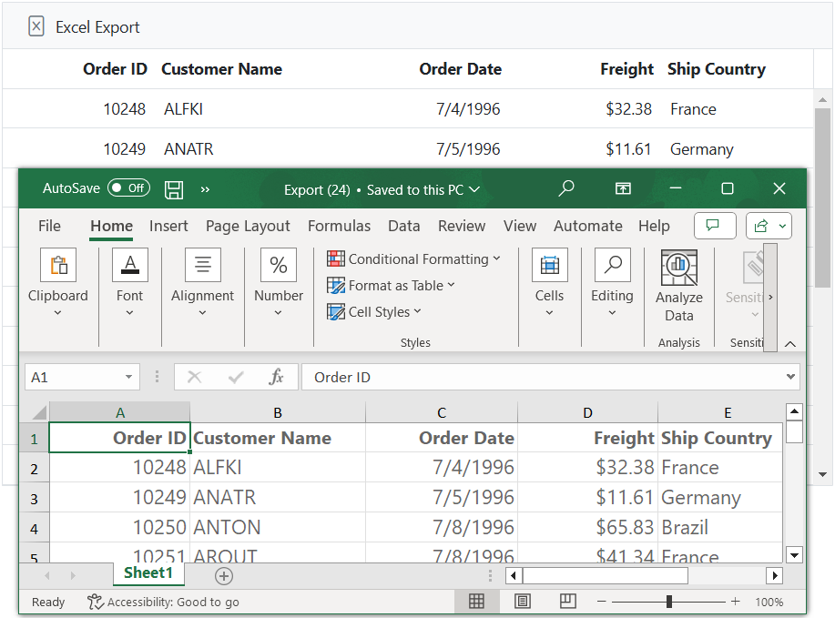 Customizing columns on export