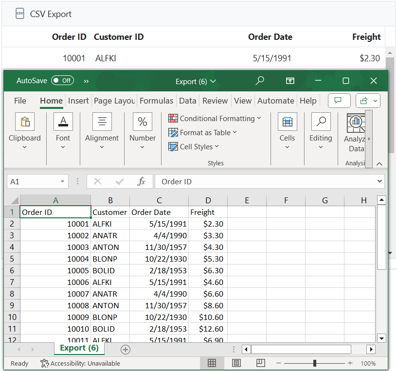 CSV Export in server side