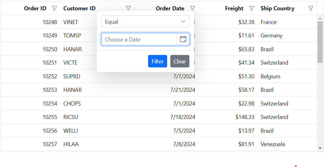 Filter menu
