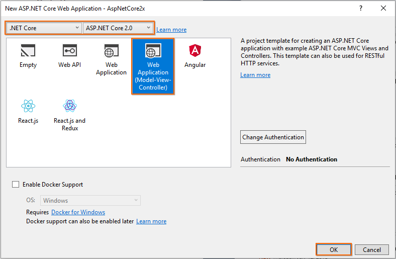 aspnetcore2.x web application template