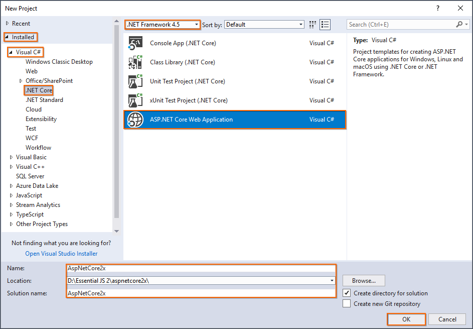 aspnetcore2.x project template