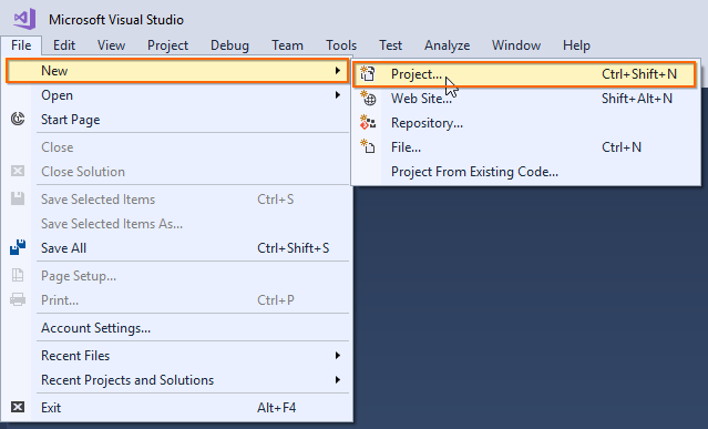 new project in aspnetcore2.x