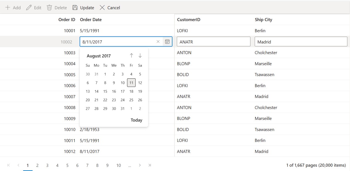 DatePicker in Frozen columns