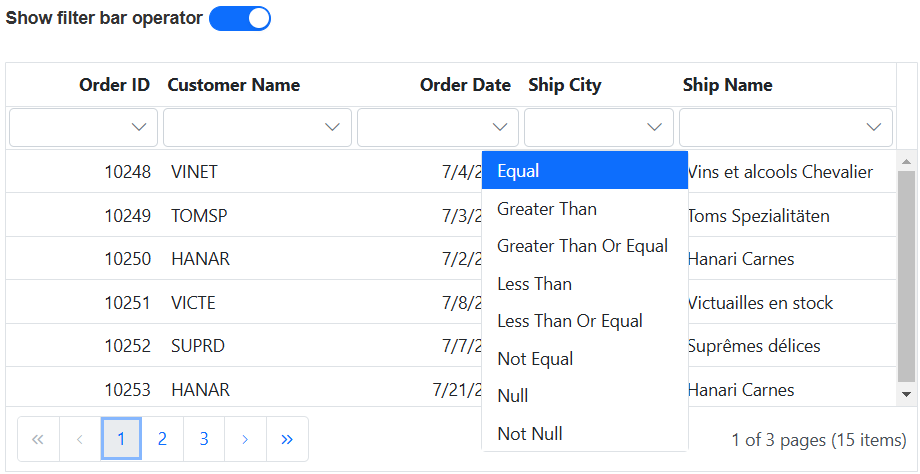 Filter bar