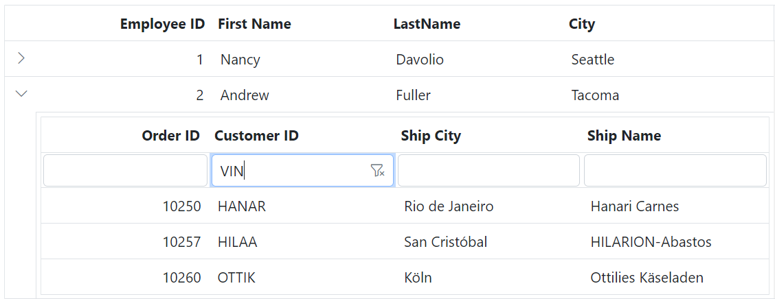 ASP.NET MVC Grid filter bar input clear icon.