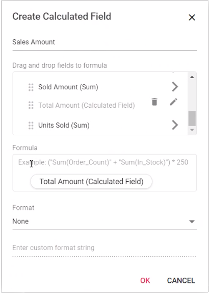 Dragging field to formula