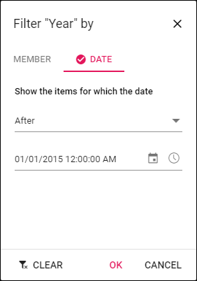 Clear filter option in dialog