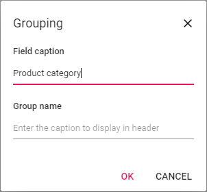 Caption applied for custom grouping