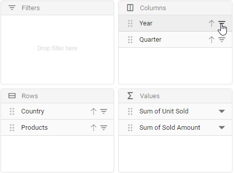 Filter icon next to each field