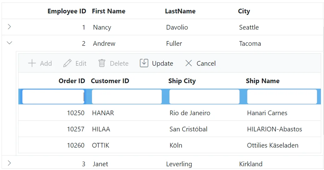 Detail Grid added row element in Blazor