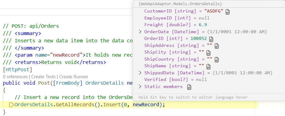 Insert operation in Blazor Pivot Table using WebApiAdaptor