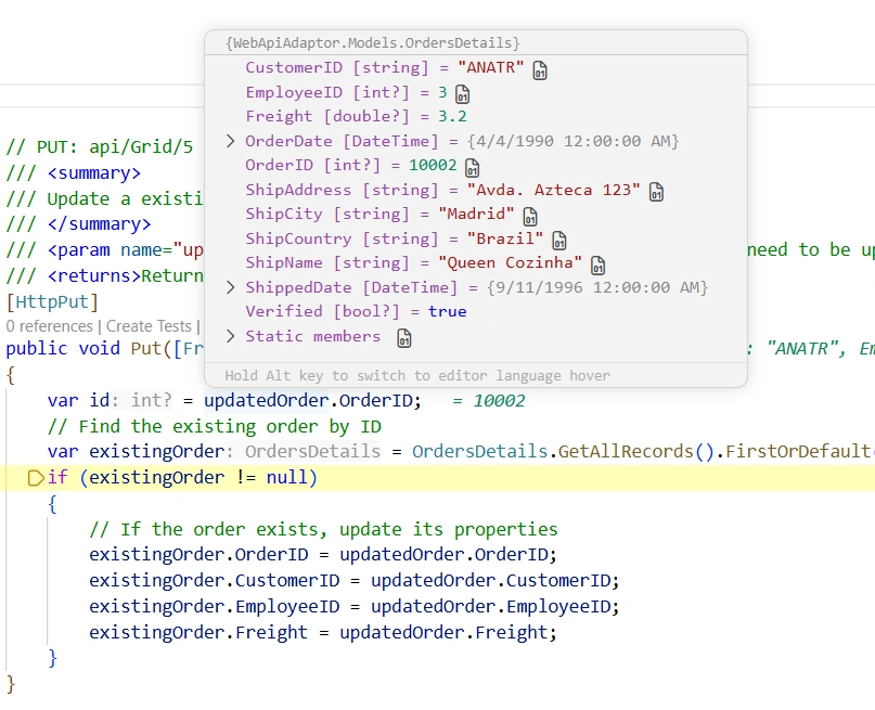 Update operation in Blazor Pivot Table using WebApiAdaptor