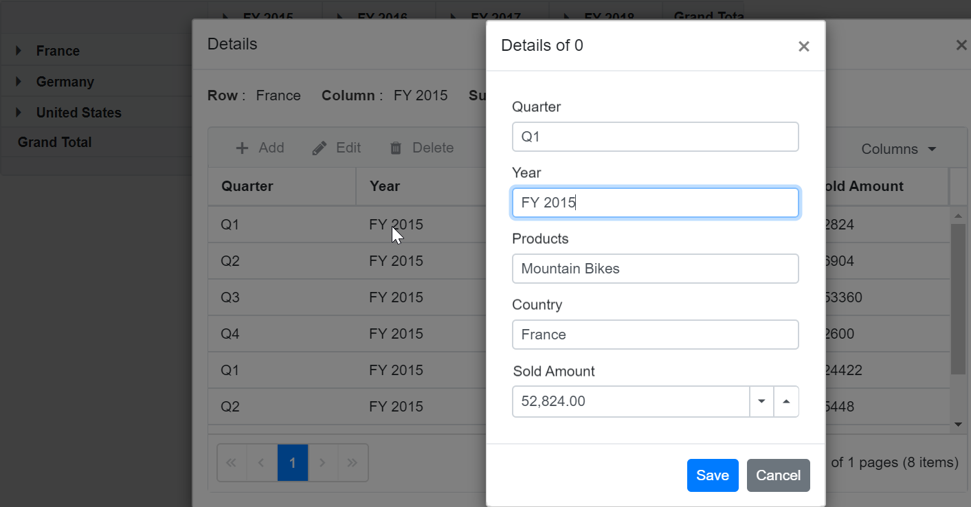 Dialog Editing in Blazor PivotTable