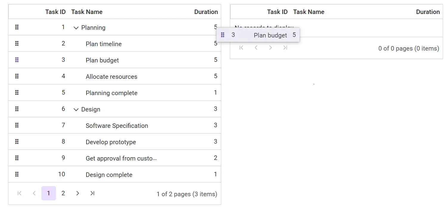Drag and Drop Row between Different Blazor TreeGrid