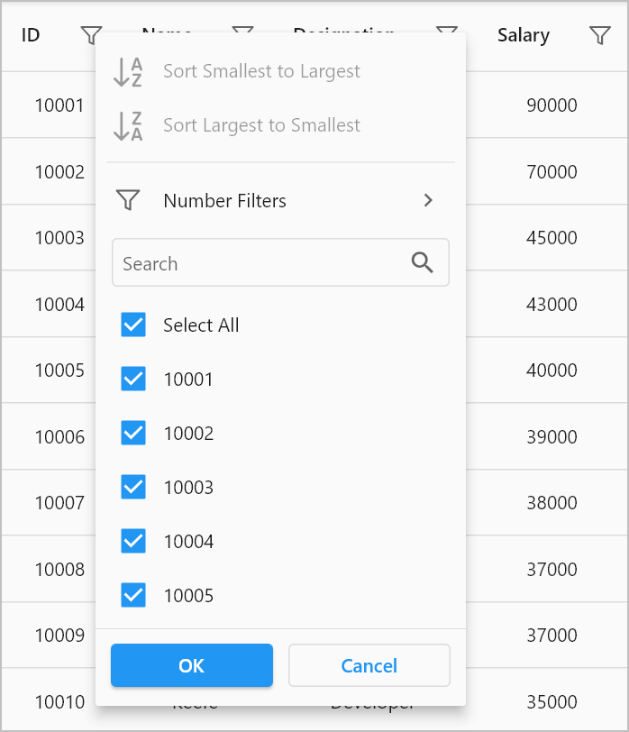 flutter datagrid hiding clear filter options in popup menu