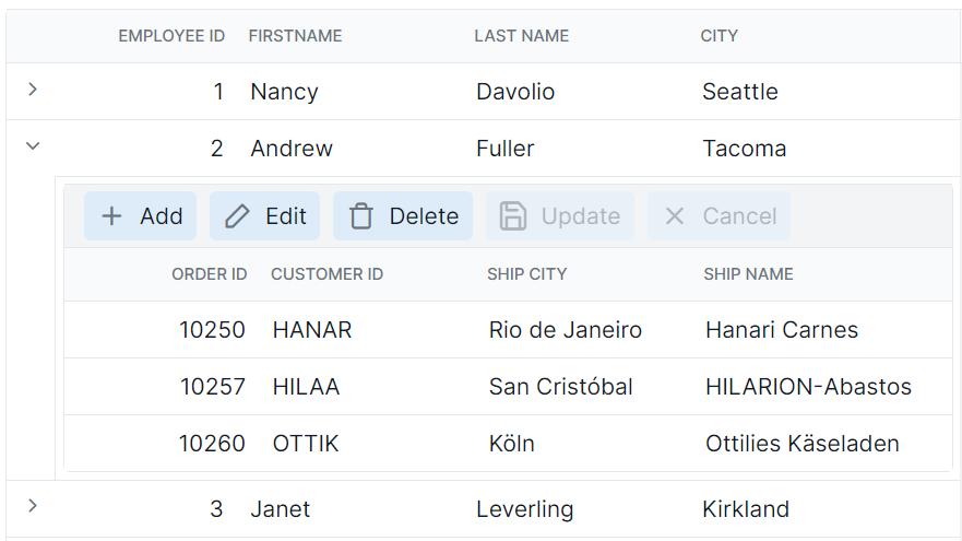 Child grid toolbar button element
