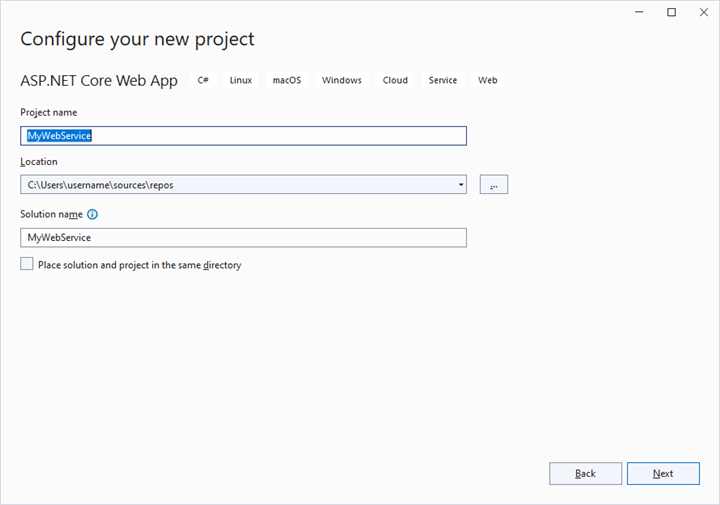 Creating an ASP.NET Core Web App project