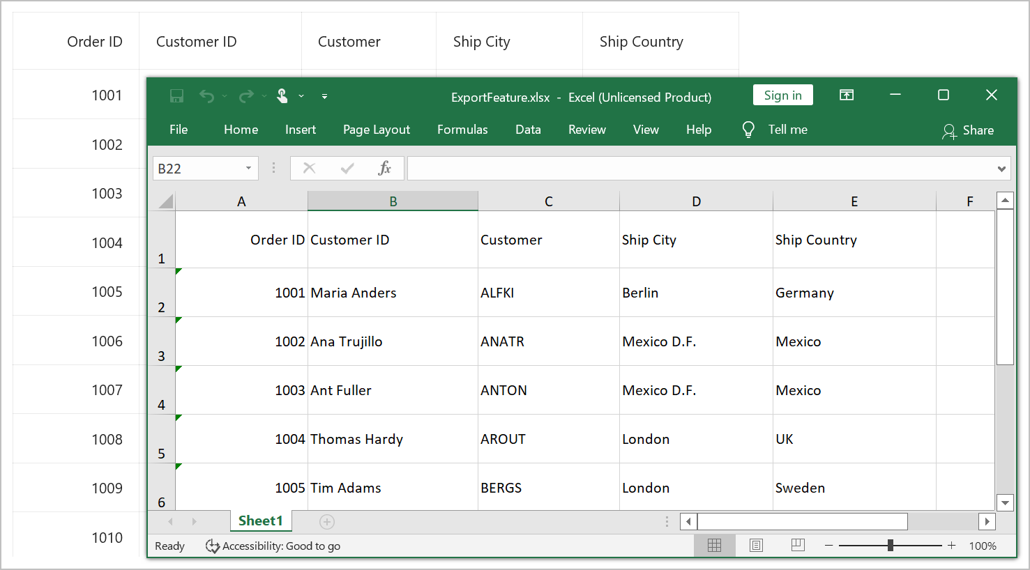 Export DataGrid to Excel format with default row heigh