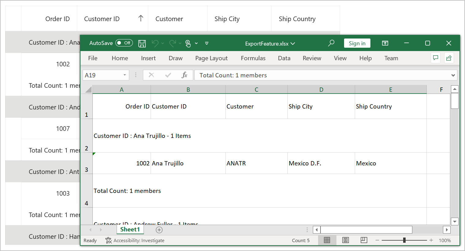 Export DataGrid to Excel format with group summary rows