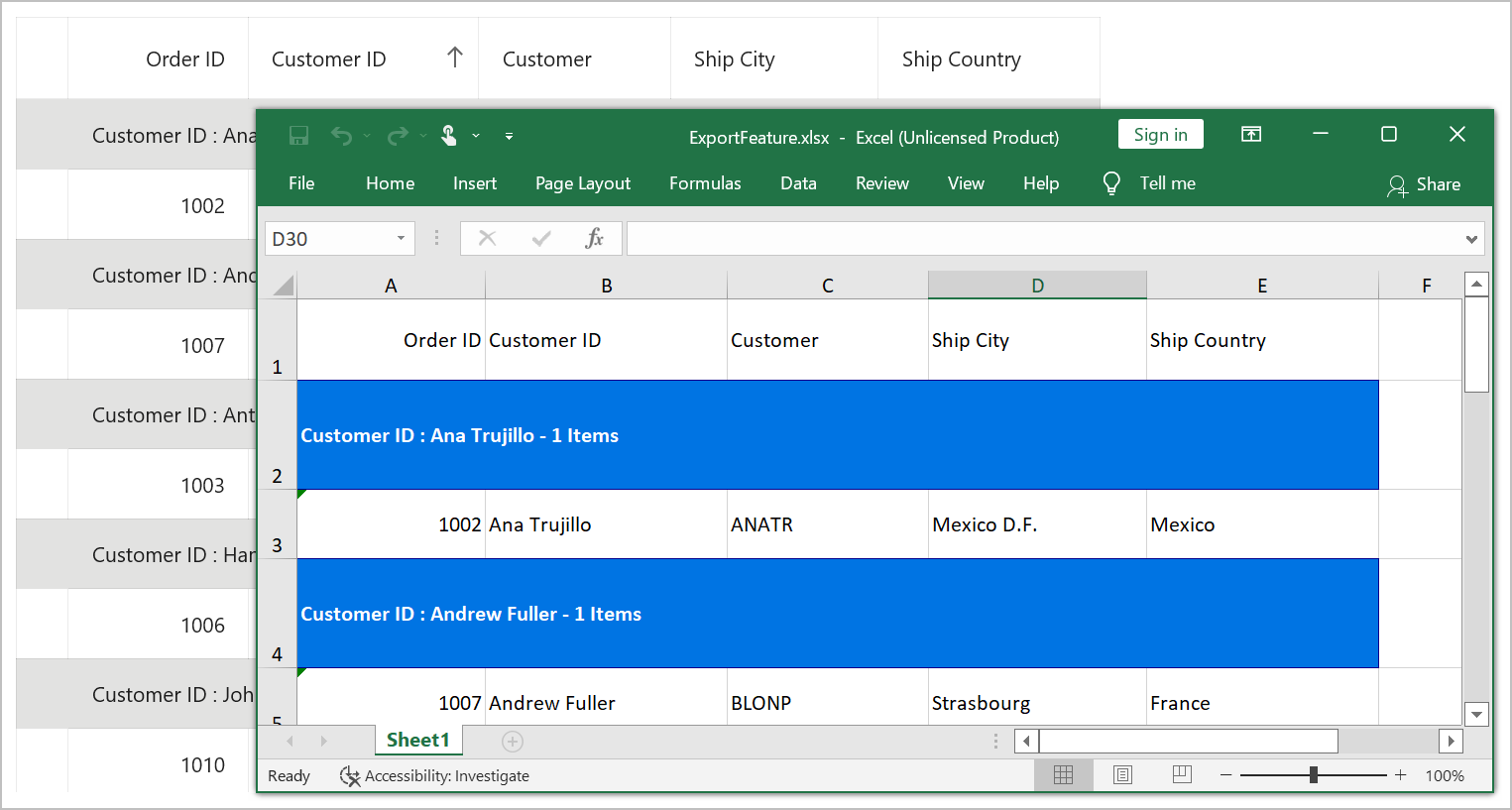 Export DataGrid to Excel format with style applied for Group summary rows