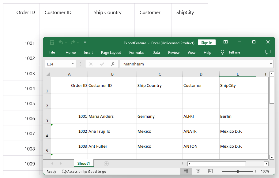 Export DataGrid with unbound row