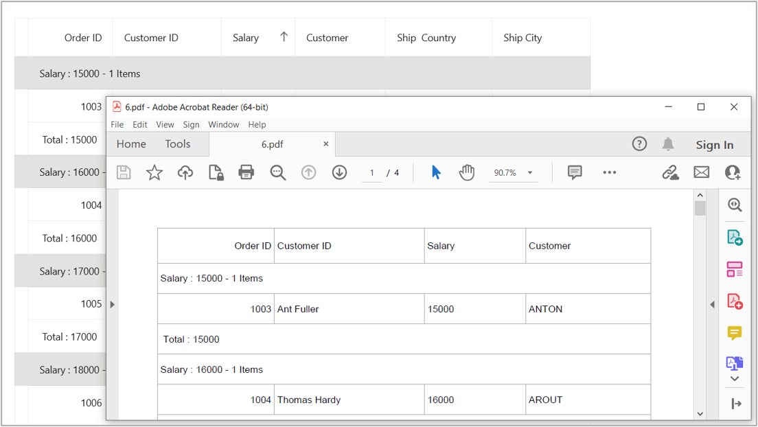 Export DataGrid to PDF format with group summaries