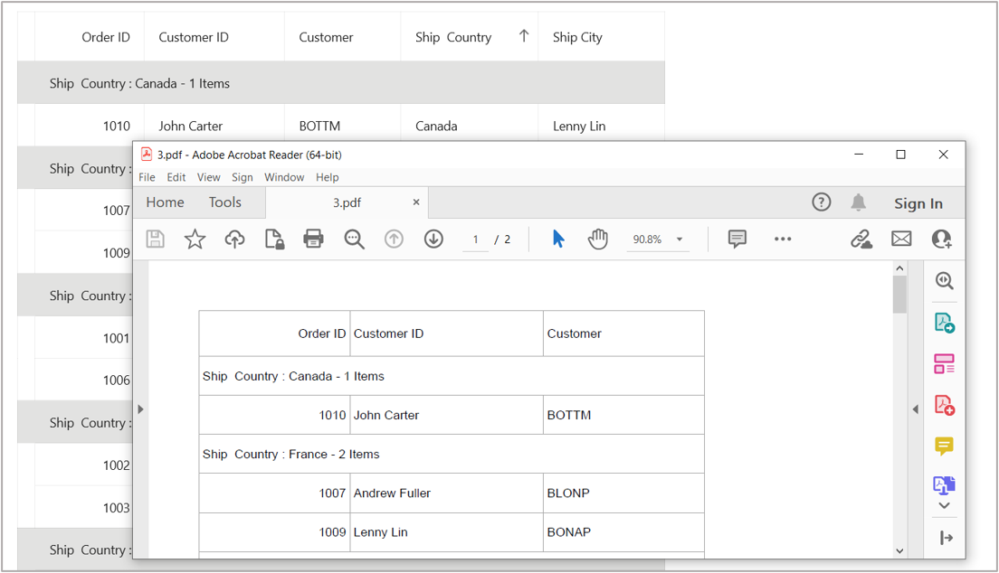 Export DataGrid with groups to PDF format