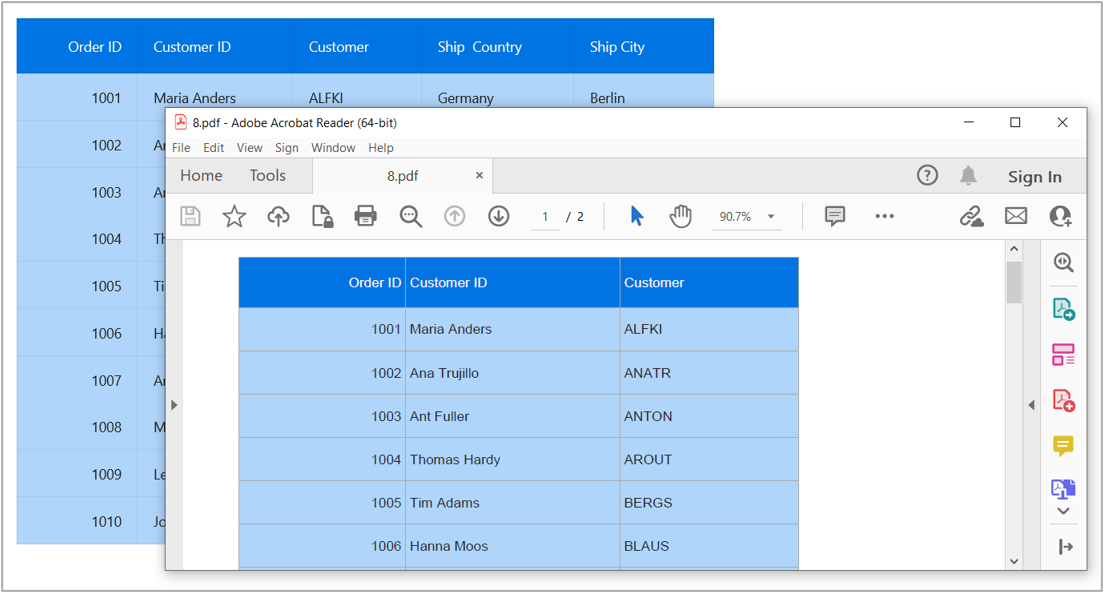 Export DataGrid to PDF format with style applied