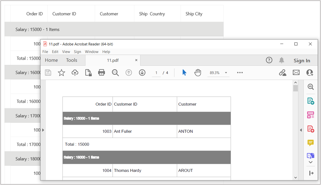 Export DataGrid to PDF format with style applied for group caption style