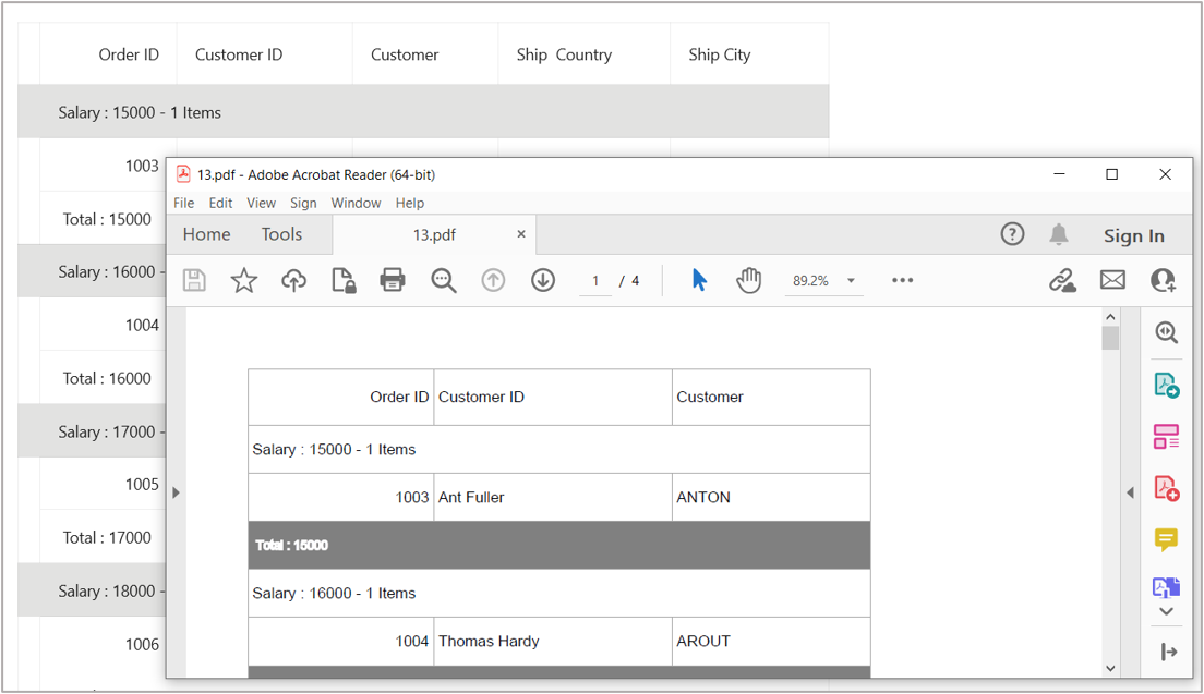 Export DataGrid to PDF format with style applied for table summary rows at the Top